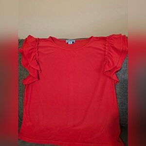 CeCe Vibrant Red Ruffle Sleeve Blouse
